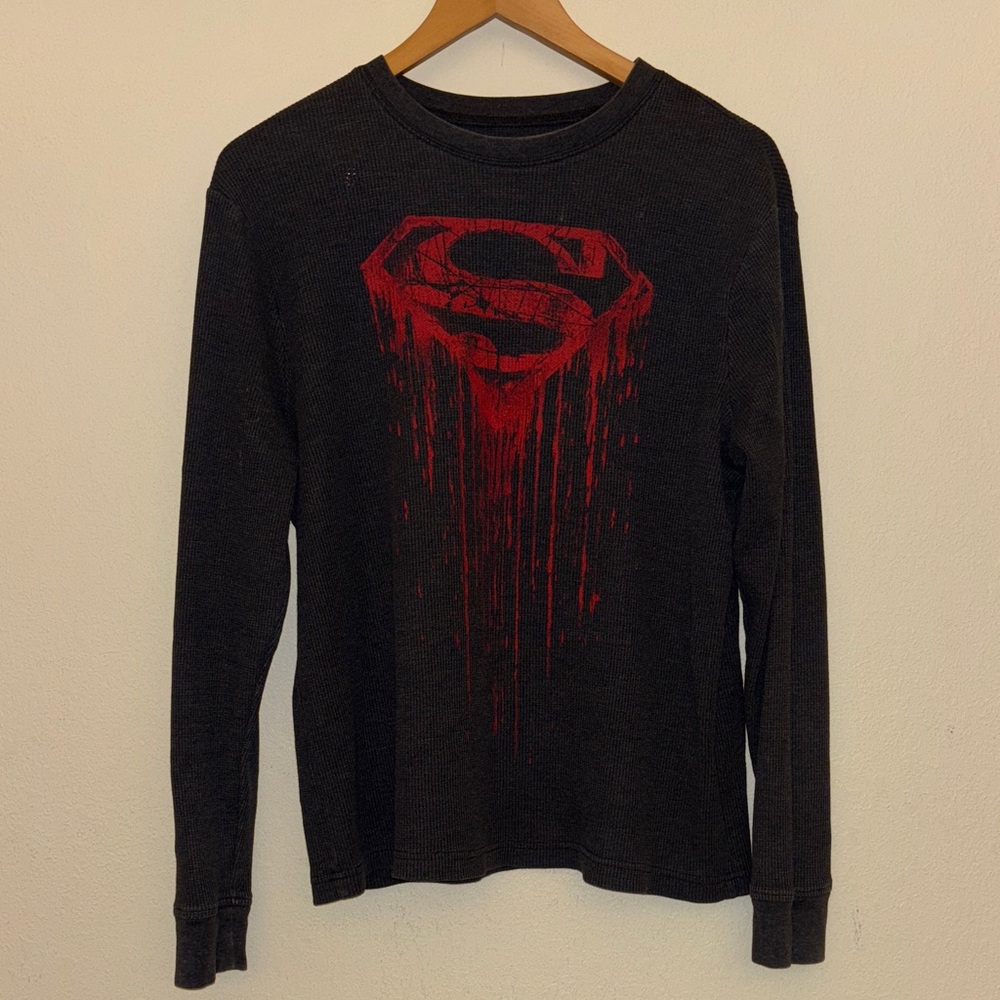 DC Comics Black and Red Superman Long Sleeve Tee
